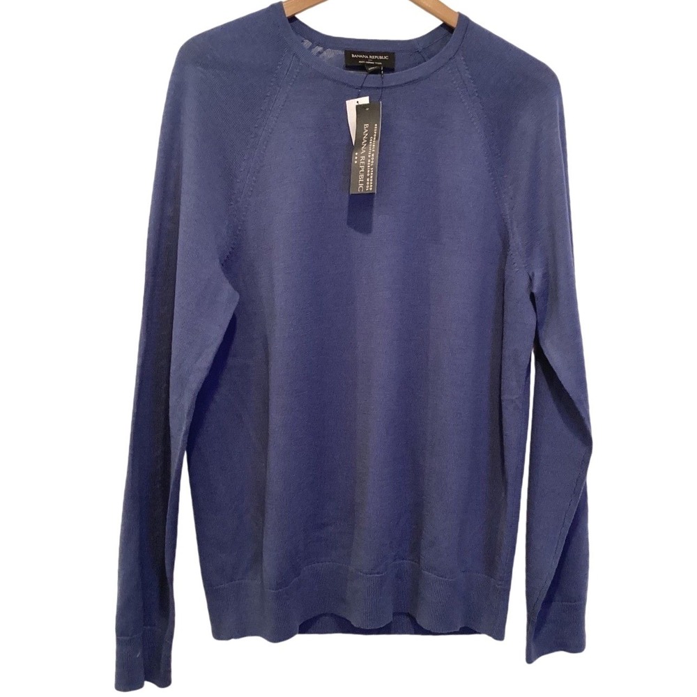 Banana Republic Merino Wool Crewneck Pullover Sweater Blue Heather NWT - Size L